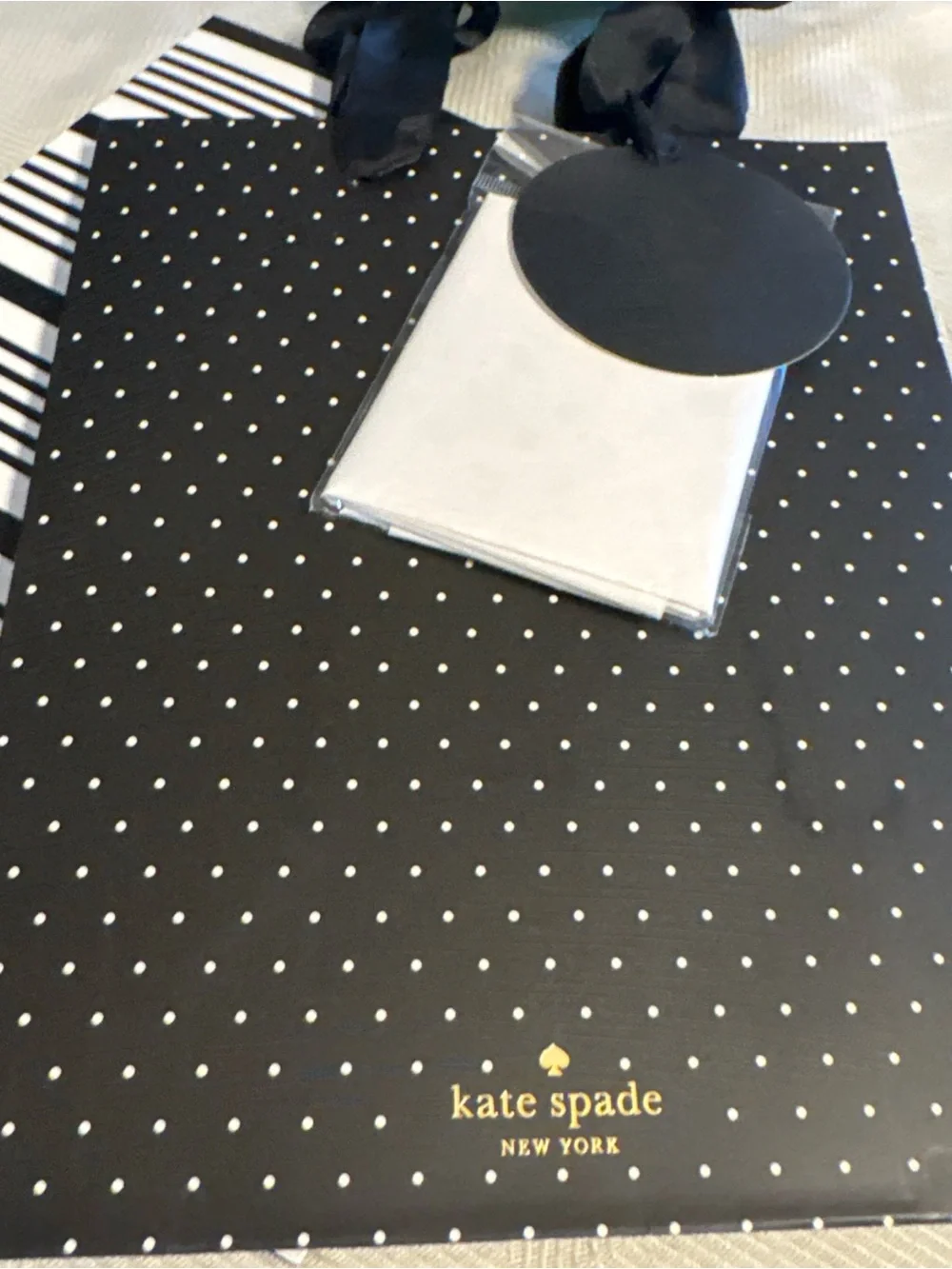 kate spade Black & White Polka Dot Gift Bag with Gold Logo